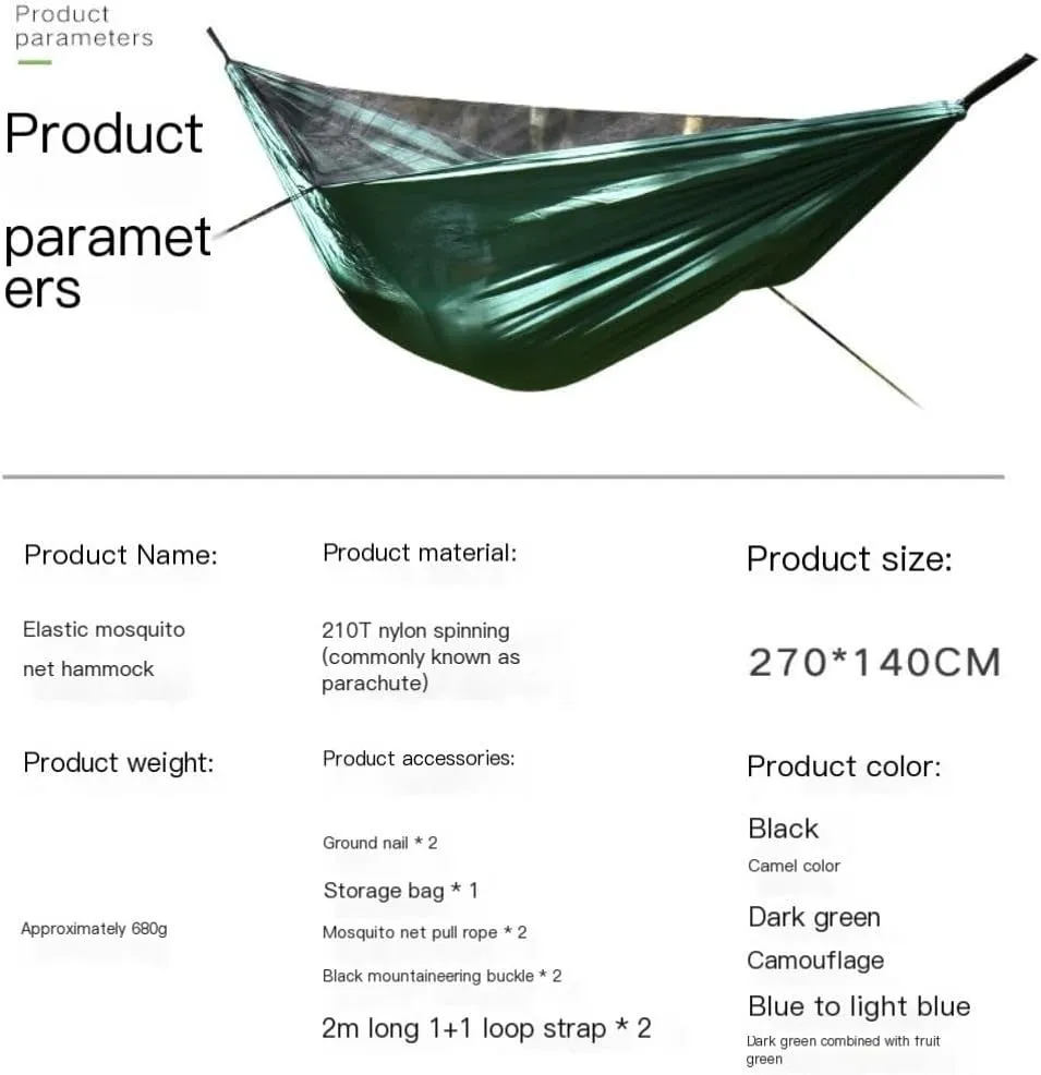 Hammocks Ultra-Light Nylon Double Hammock Parachute Cloth Anti-Rollover Elastic Band Encrypted Mosquito Net Hammock Camping Hammocks(B)