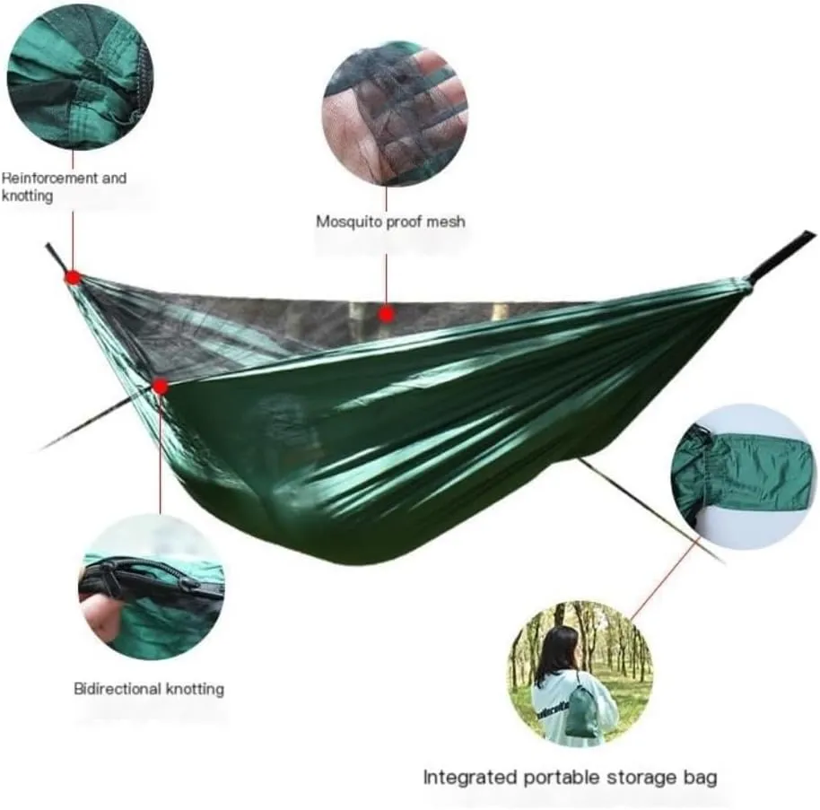 Hammocks Ultra-Light Nylon Double Hammock Parachute Cloth Anti-Rollover Elastic Band Encrypted Mosquito Net Hammock Camping Hammocks(B)