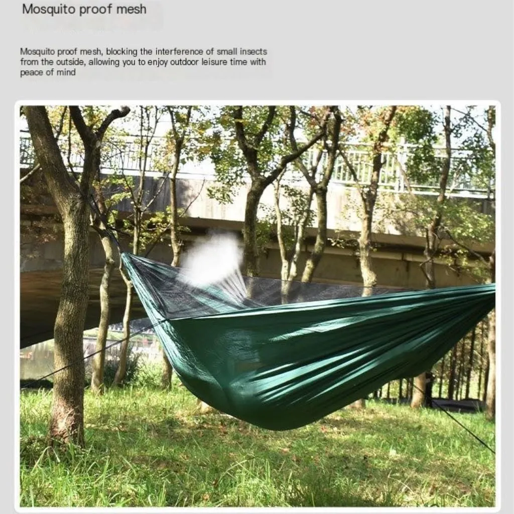 Hammocks Ultra-Light Nylon Double Hammock Parachute Cloth Anti-Rollover Elastic Band Encrypted Mosquito Net Hammock Camping Hammocks(B)