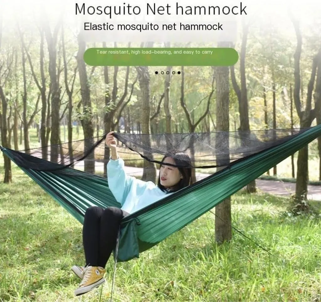 Hammocks Ultra-Light Nylon Double Hammock Parachute Cloth Anti-Rollover Elastic Band Encrypted Mosquito Net Hammock Camping Hammocks(B)