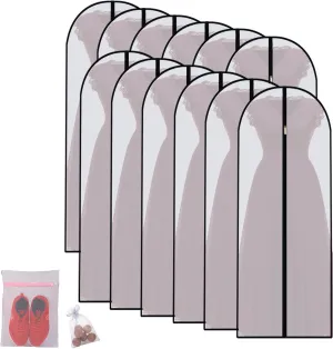 Hanging Garment Bag Breathable Clothes Covers with Zip (Set of 12) Covers Bags Dress Bag Covers Moth-Proof Mens Suit Storage Bag Dust Cover for Wardrobe Storage and Travel (Black, 24'' x 60'')