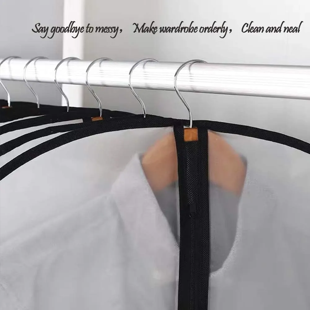 Hanging Garment Bag Breathable Clothes Covers with Zip (Set of 12) Covers Bags Dress Bag Covers Moth-Proof Mens Suit Storage Bag Dust Cover for Wardrobe Storage and Travel (Black, 24'' x 60'')