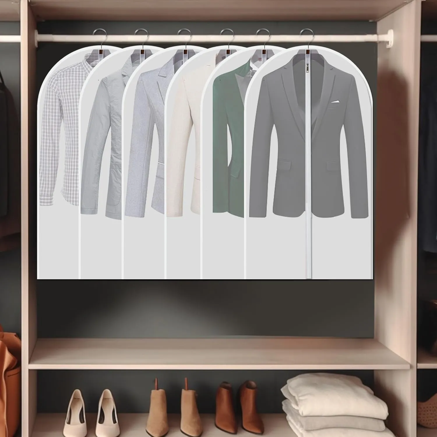 Hanging Garment Bags 12 Piece Set - 40 Inch Translucent Dust Proof Clothes Bag White Breathable Full Zipper Dust Cover for SuitTops Shirts Sports Jackets.