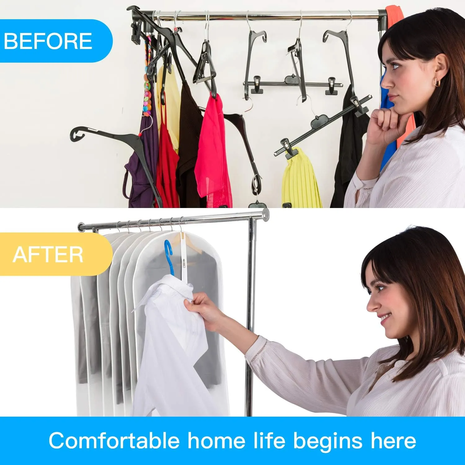 Hanging Garment Bags 12 Piece Set - 60 Inch Translucent Dust Proof Clothes Bag White Breathable Full Zipper Dust Cover for Suit Dance Costumes Gown Dress.