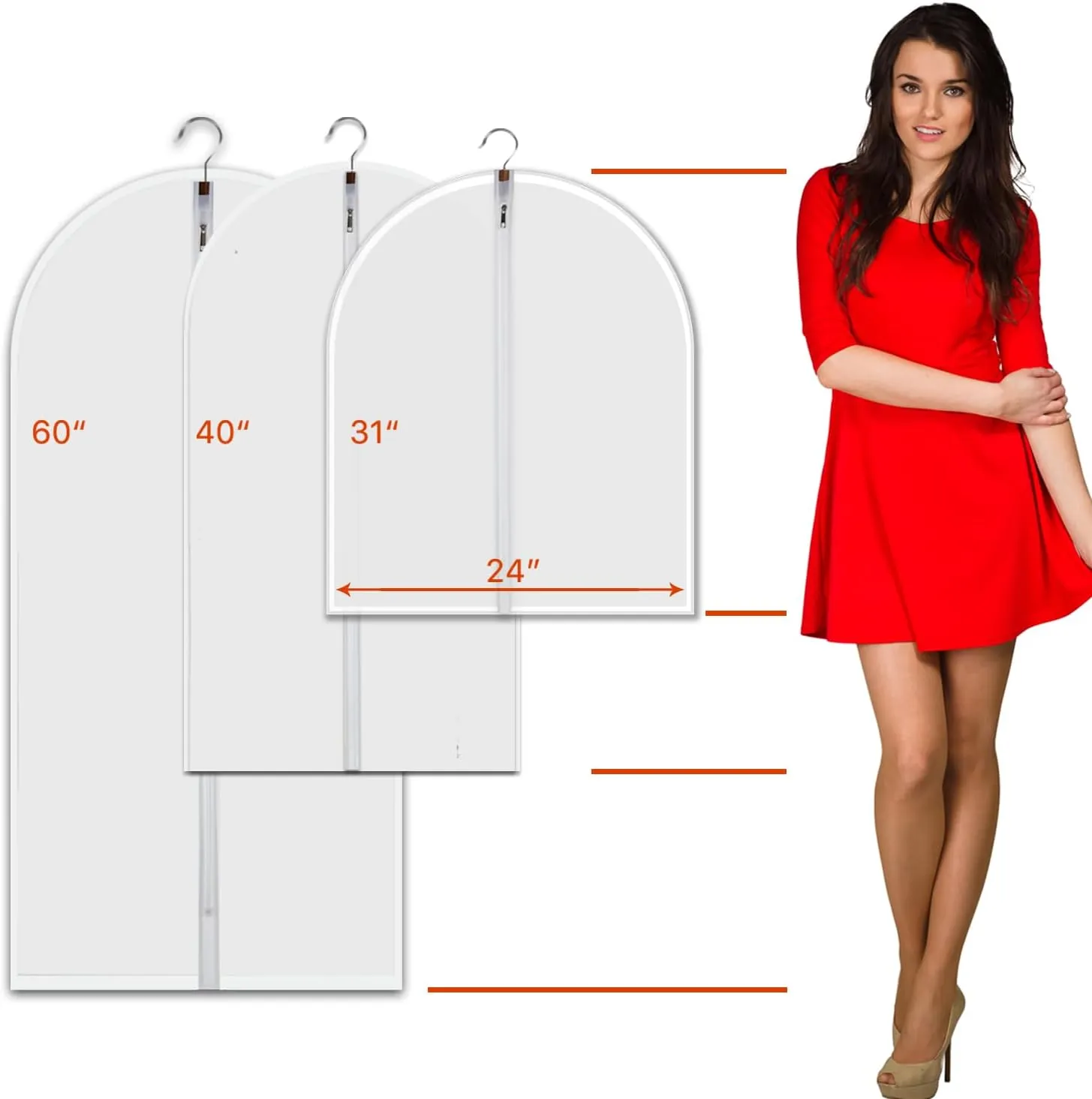 Hanging Garment Bags 12 Piece Set - 60 Inch Translucent Dust Proof Clothes Bag White Breathable Full Zipper Dust Cover for Suit Dance Costumes Gown Dress.