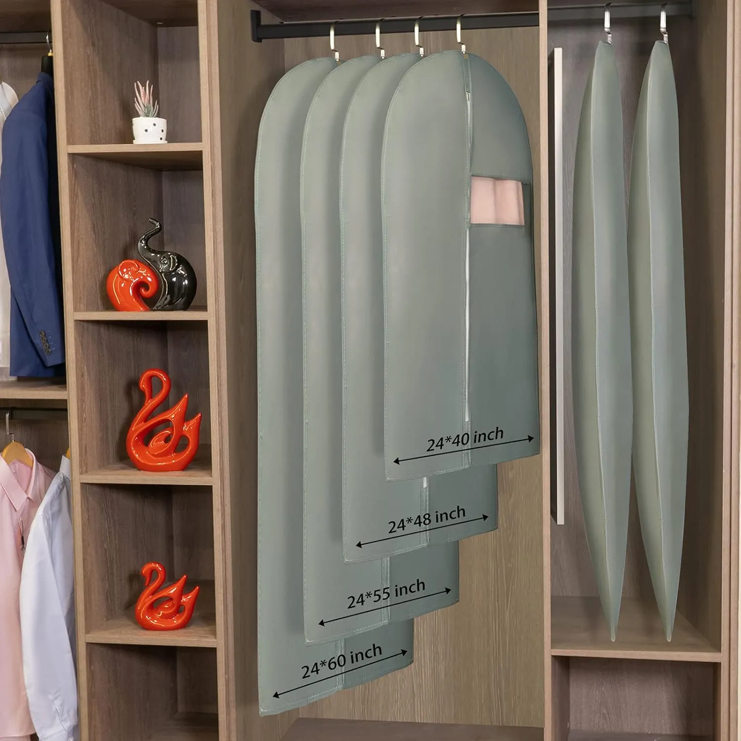 Hanging Garment Bags Suit Bags(Set of 10) Dust Cover Breathable Dress Bag for Closet Clothes Storage or Travel- Gray 24'' x 40''