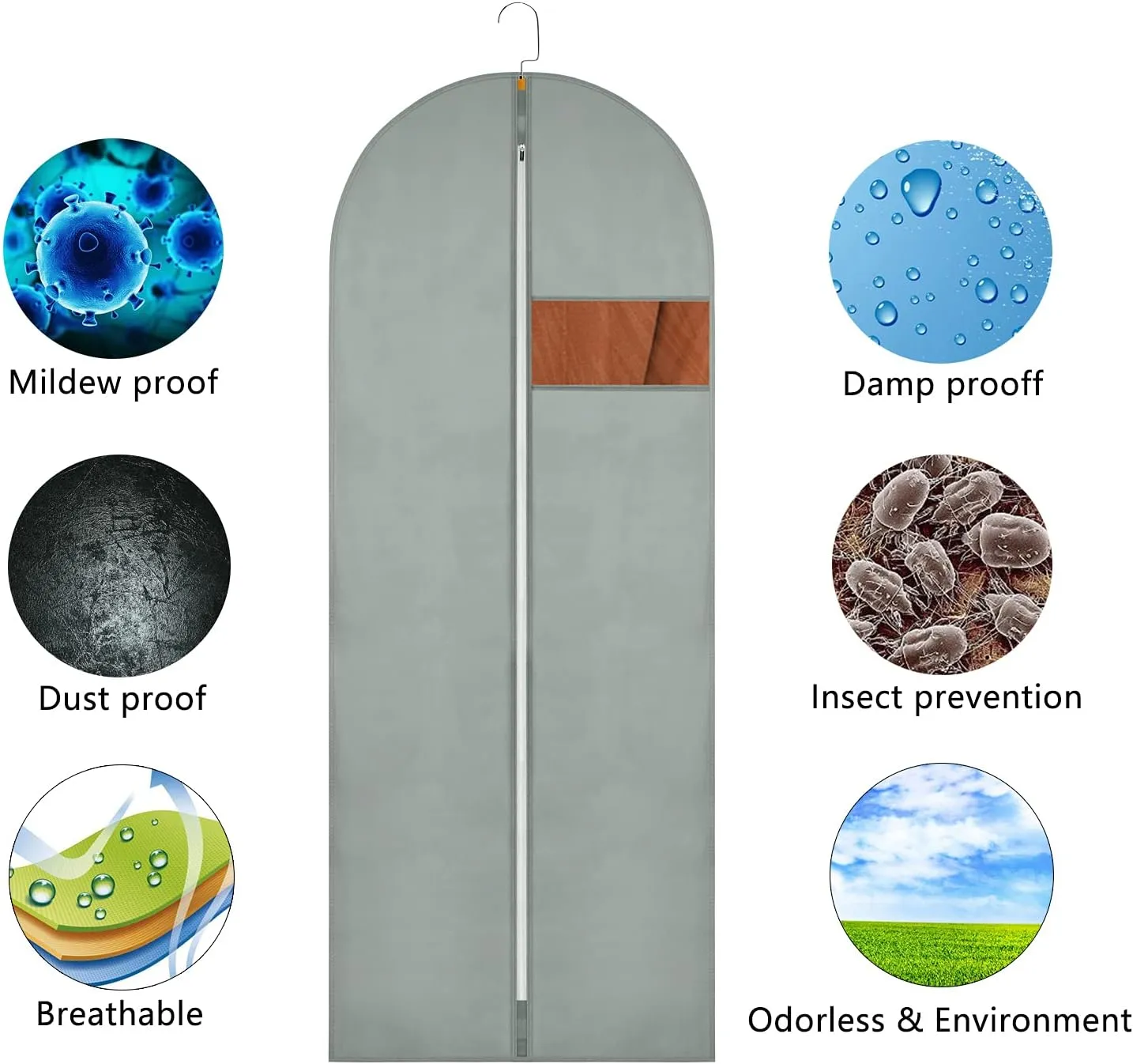 Hanging Garment Bags Suit Bags(Set of 10) Dust Cover Breathable Dress Bag for Closet Clothes Storage or Travel- Gray 24'' x 40''