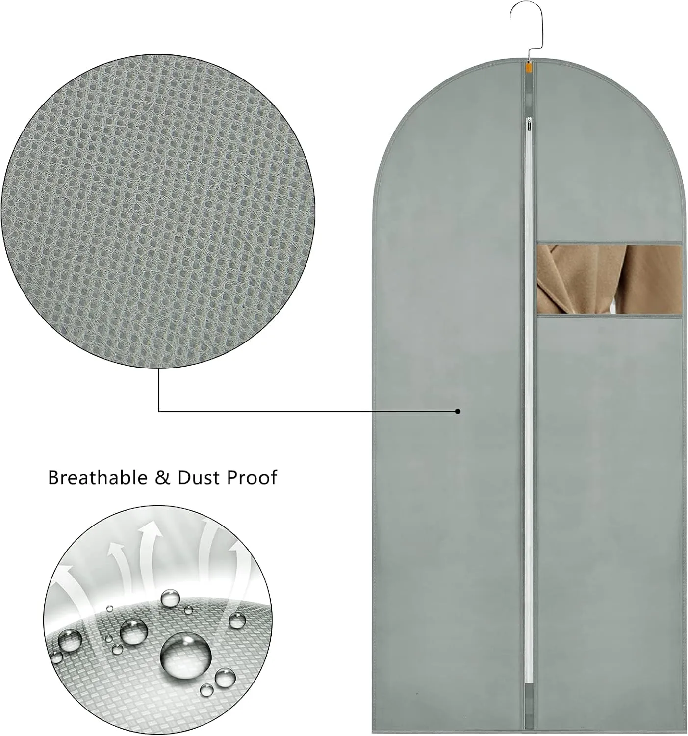Hanging Garment Bags Suit Bags(Set of 10) Dust Cover Breathable Dress Bag for Closet Clothes Storage or Travel- Gray 24'' x 40''