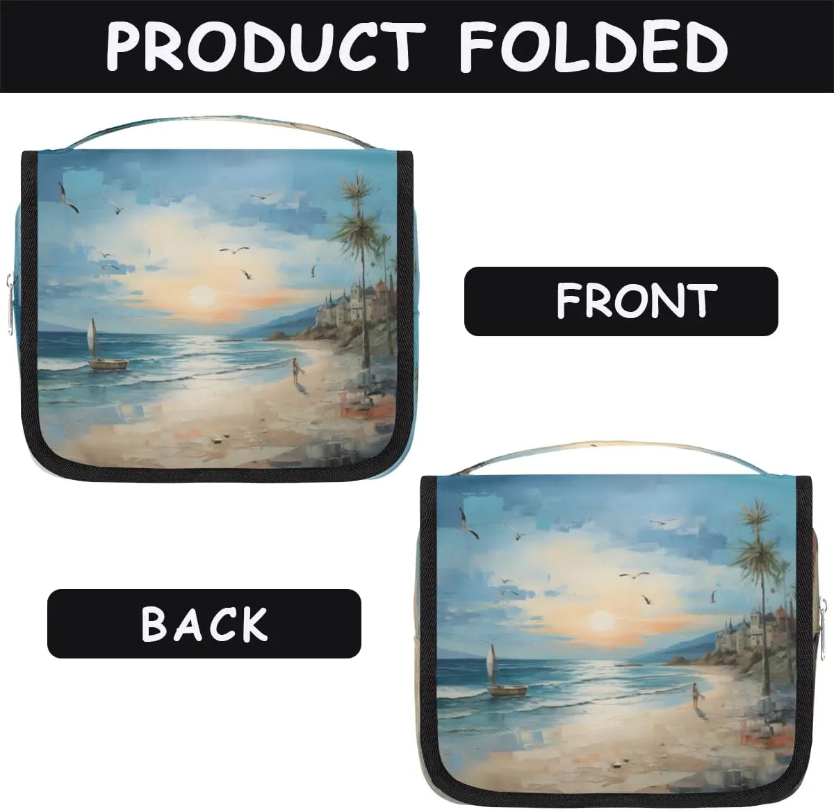 Hanging Travel Toiletry Bag Oil Painting Beach Toiletry Bags with Hanging Hook Portable Cosmetic Bag Makeup Organizer for Travel Business Trip