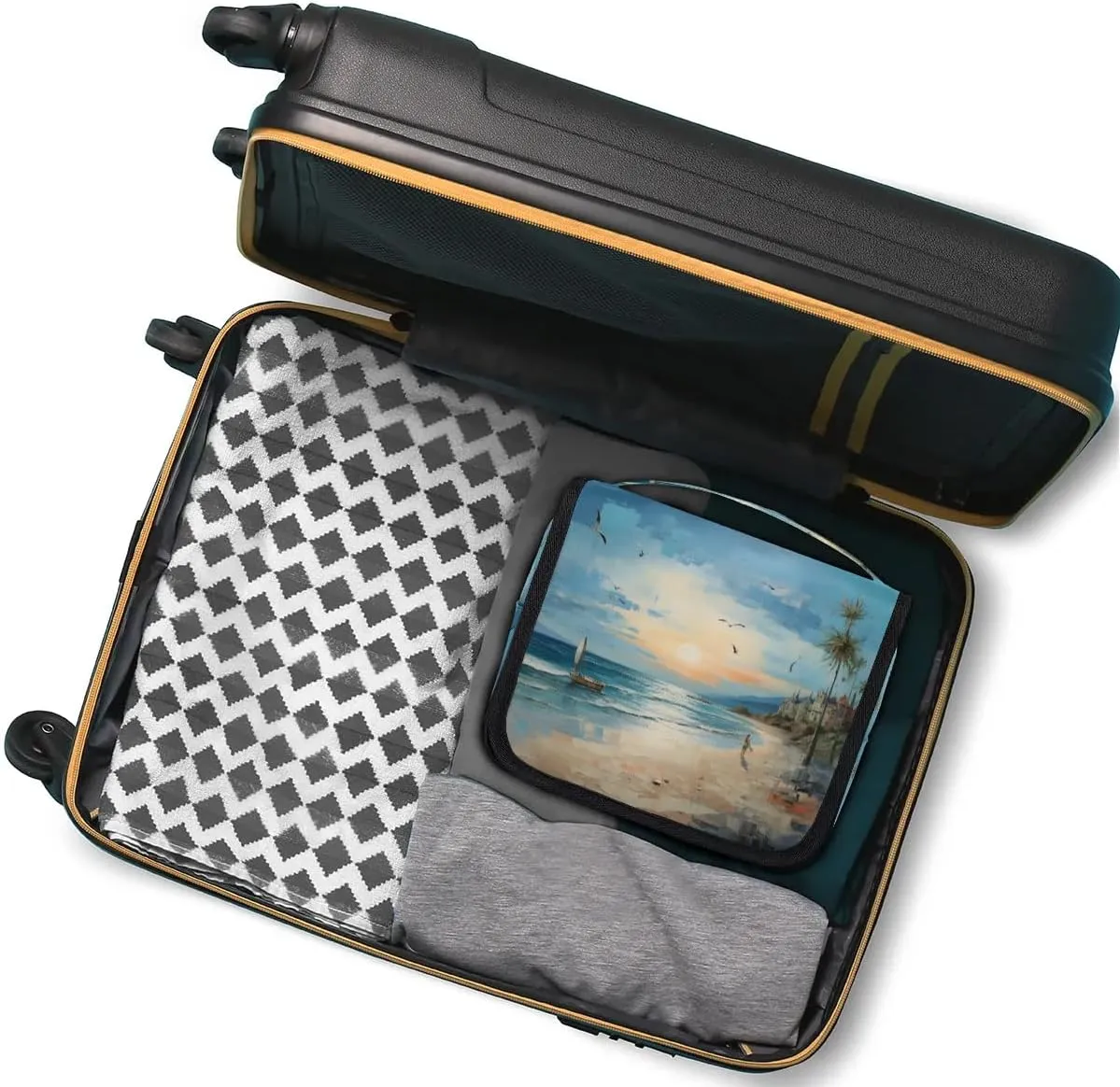 Hanging Travel Toiletry Bag Oil Painting Beach Toiletry Bags with Hanging Hook Portable Cosmetic Bag Makeup Organizer for Travel Business Trip
