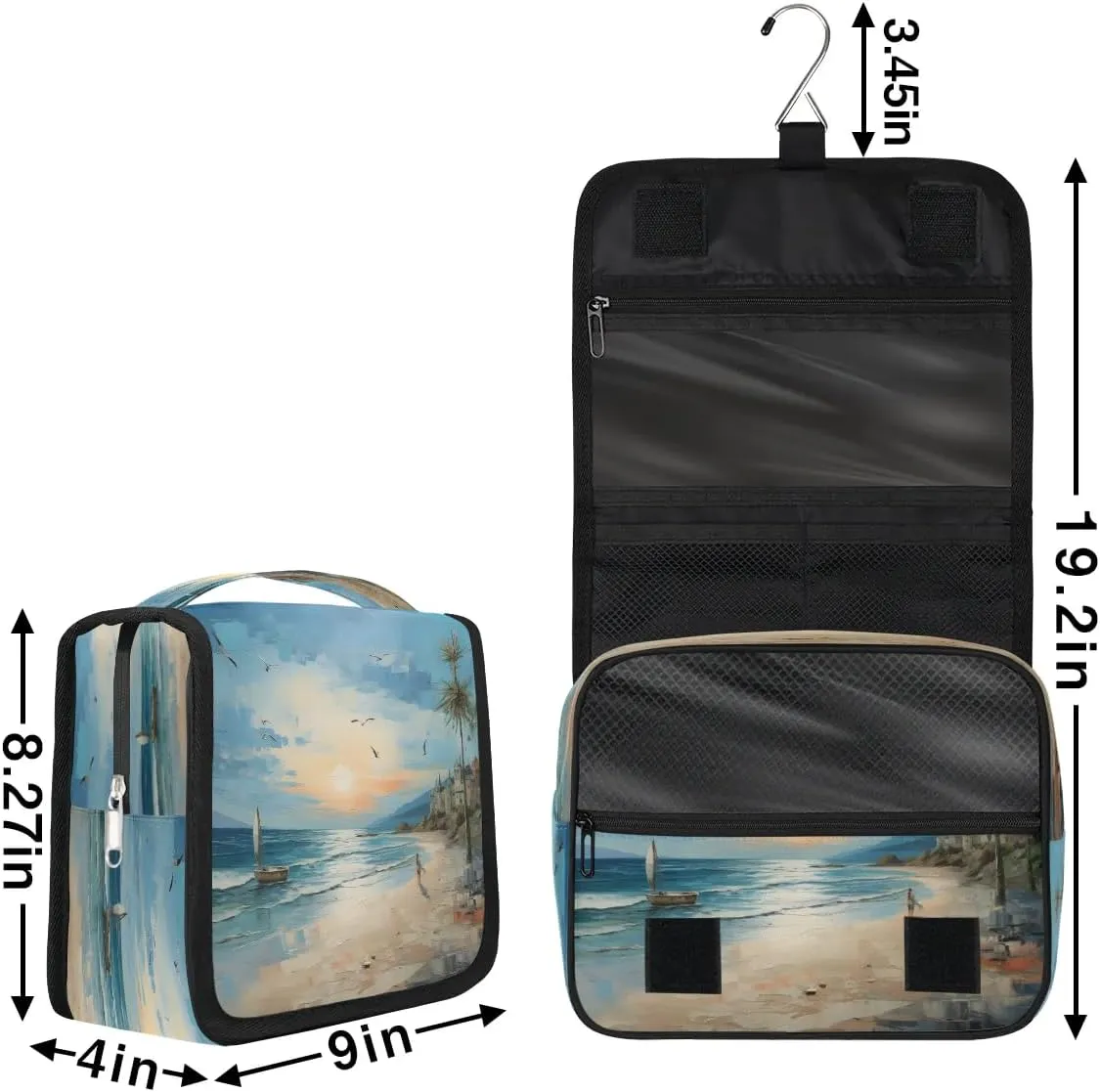 Hanging Travel Toiletry Bag Oil Painting Beach Toiletry Bags with Hanging Hook Portable Cosmetic Bag Makeup Organizer for Travel Business Trip