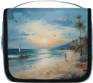 Hanging Travel Toiletry Bag Oil Painting Beach Toiletry Bags with Hanging Hook Portable Cosmetic Bag Makeup Organizer for Travel Business Trip