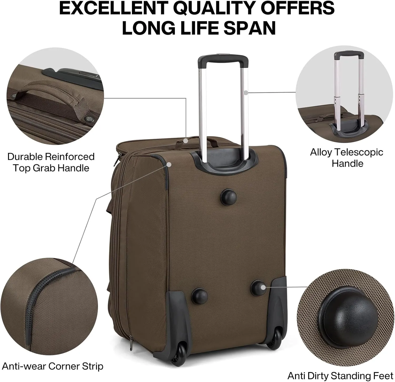 Hanke 22 Inch Expandable checked Luggage Suitcases with Wheels Foldable Duffle Bag for Travel suitcase Weekend Bag for Women Men（Coffee）