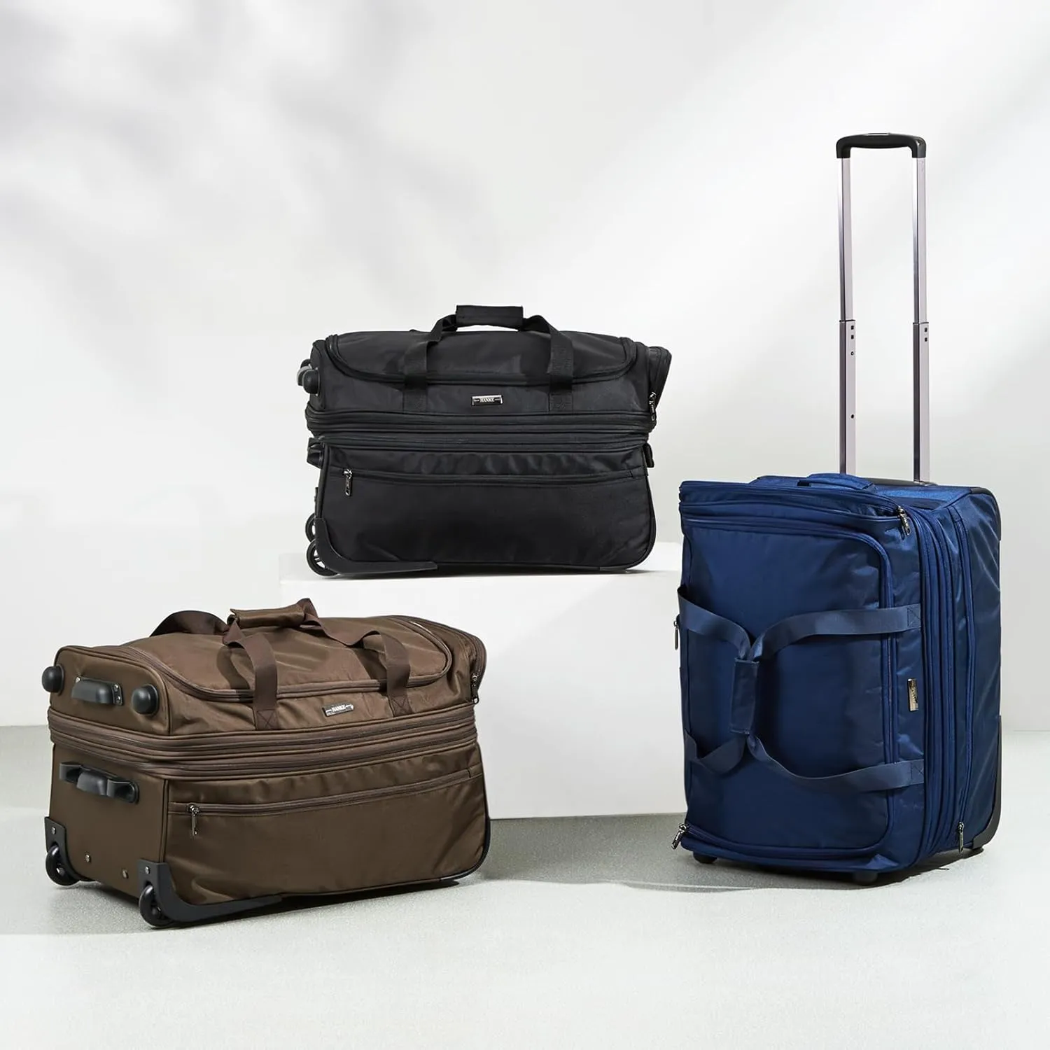 Hanke 22 Inch Expandable checked Luggage Suitcases with Wheels Foldable Duffle Bag for Travel suitcase Weekend Bag for Women Men（Coffee）