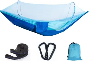 Hann Camping Hammock, Portable Camping Hammock with Mosquito Net Parachute Nylon Fabric Lightweight Hammock for Beach, Traveling, Hiking, Mountain,Adventure,Outdoor Jungle (Blue)