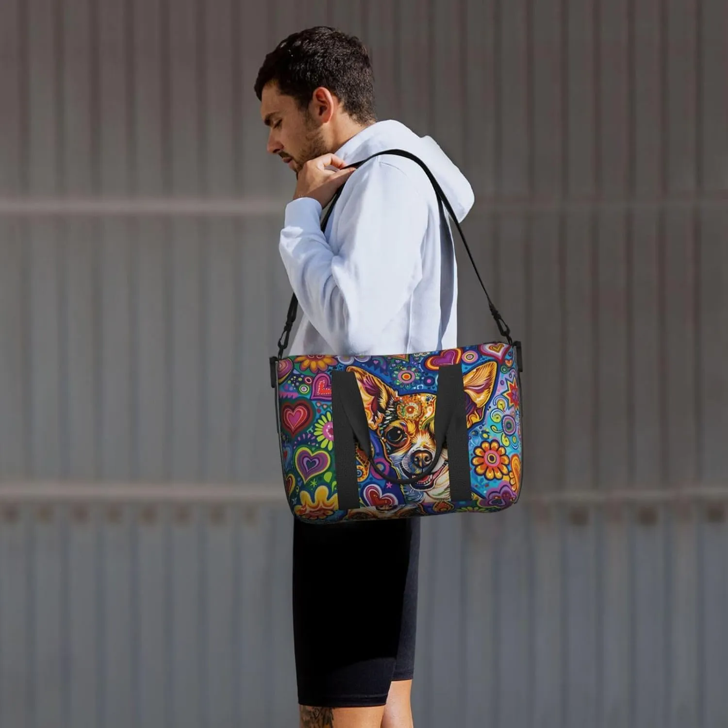 happy Chihuahua print Travel Duffel Bag, Sports Tote Gym Bag, Swim Pool Bag Large Shoulder Tote Bag for Beach Weekender