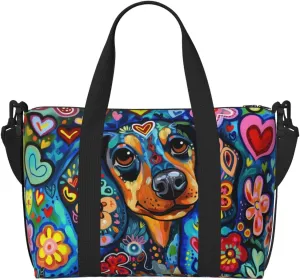 happy dachshund print Travel Duffel Bag, Sports Tote Gym Bag, Swim Pool Bag Large Shoulder Tote Bag for Beach Weekender