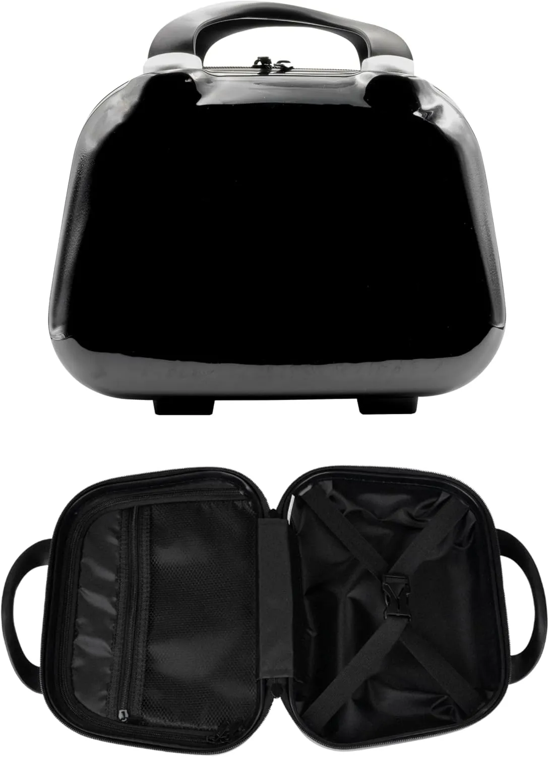 Hard Shell Travel Cosmetic Case, 12 Inch Hardshell Suitcase Mini Toiletry Bag, Luggage Beauty Case with Strap Black