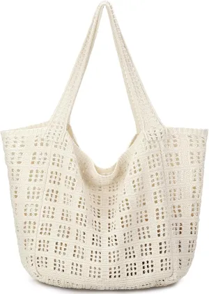 hatisan Crochet Bags for Women - Large Tote Aesthetic Handbag Shoulder Hippie Knit Bag