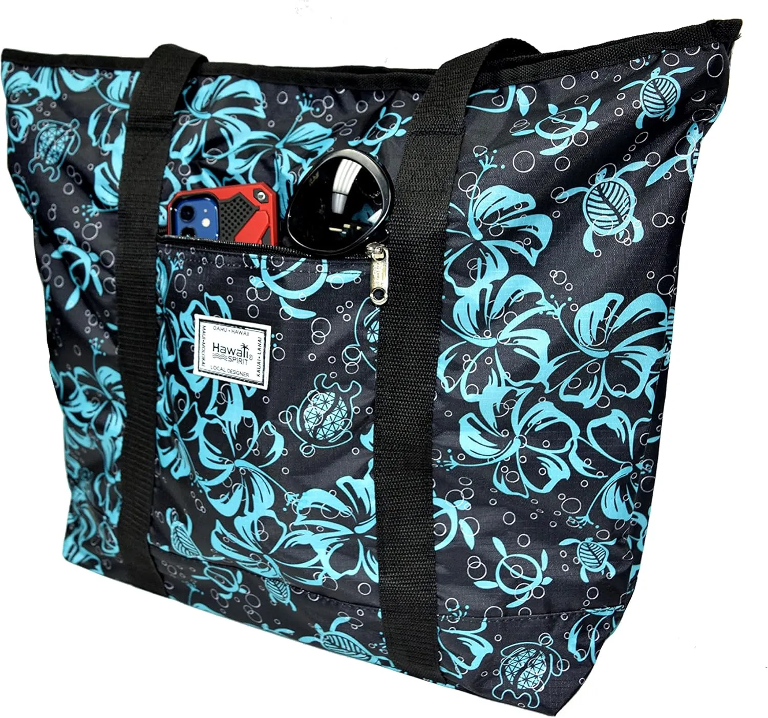 Hawaiian Print Large Zipper Tote Bag 8006 (Double Hibiscus - Purple)