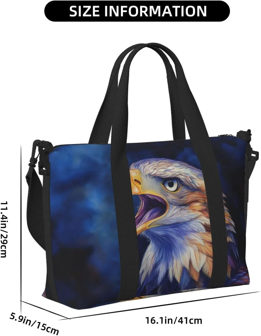 head beak eagle print Travel Duffel Bag, Sports Tote Gym Bag, Swim Pool Bag Large Shoulder Tote Bag for Beach Weekender