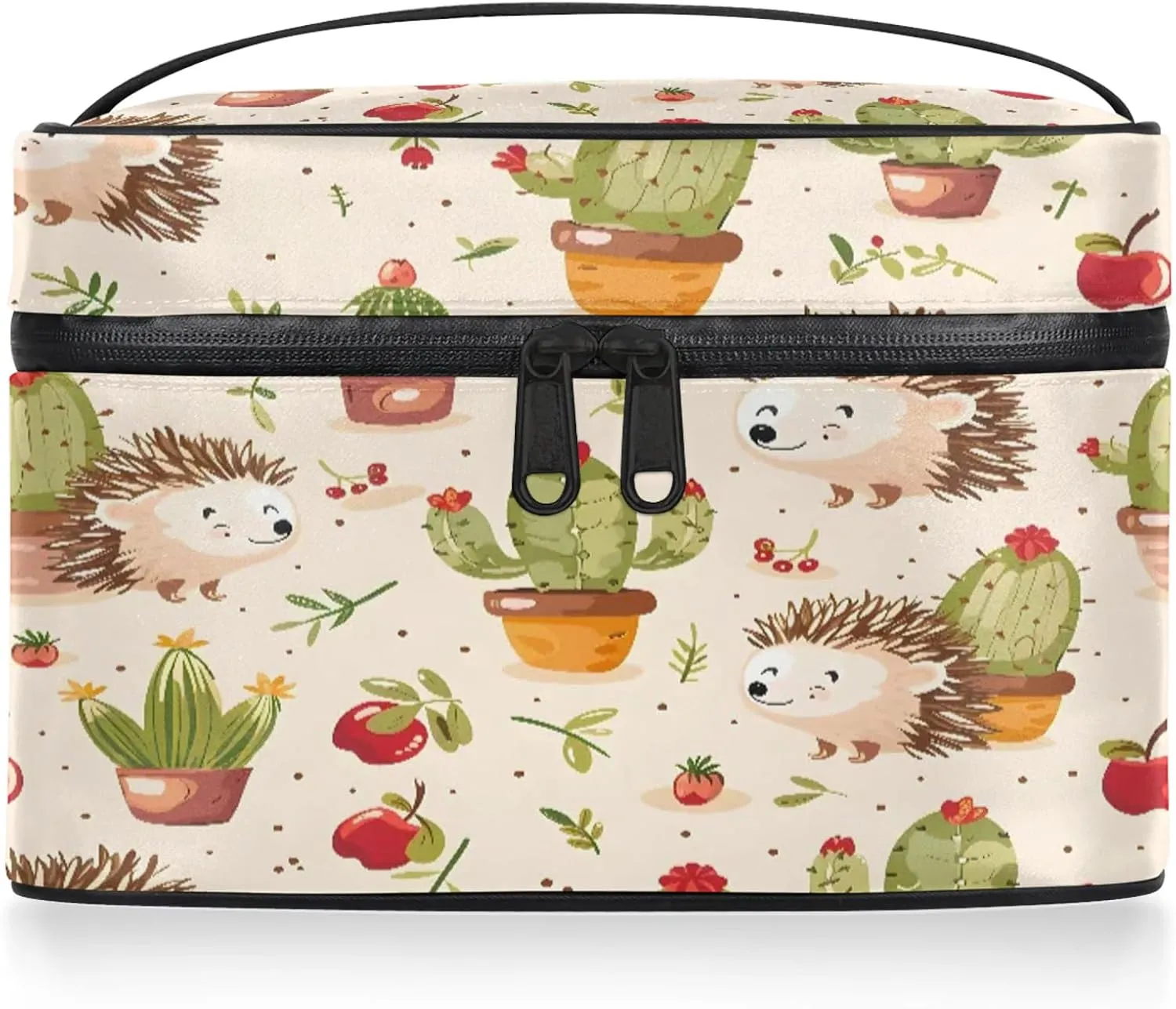 Hedgehog Cactus Travel Toiletry Bag Large Capacity Makeup Case Organizer with Handle Cosmetic Case for Women Girls