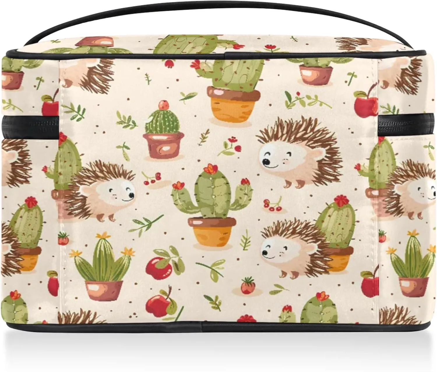 Hedgehog Cactus Travel Toiletry Bag Large Capacity Makeup Case Organizer with Handle Cosmetic Case for Women Girls