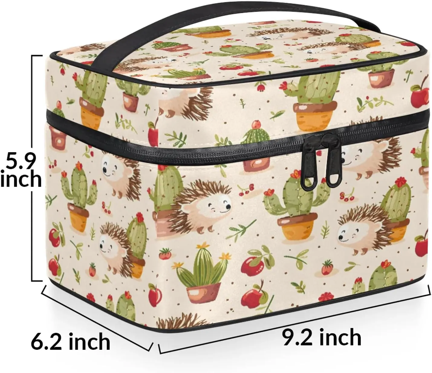 Hedgehog Cactus Travel Toiletry Bag Large Capacity Makeup Case Organizer with Handle Cosmetic Case for Women Girls