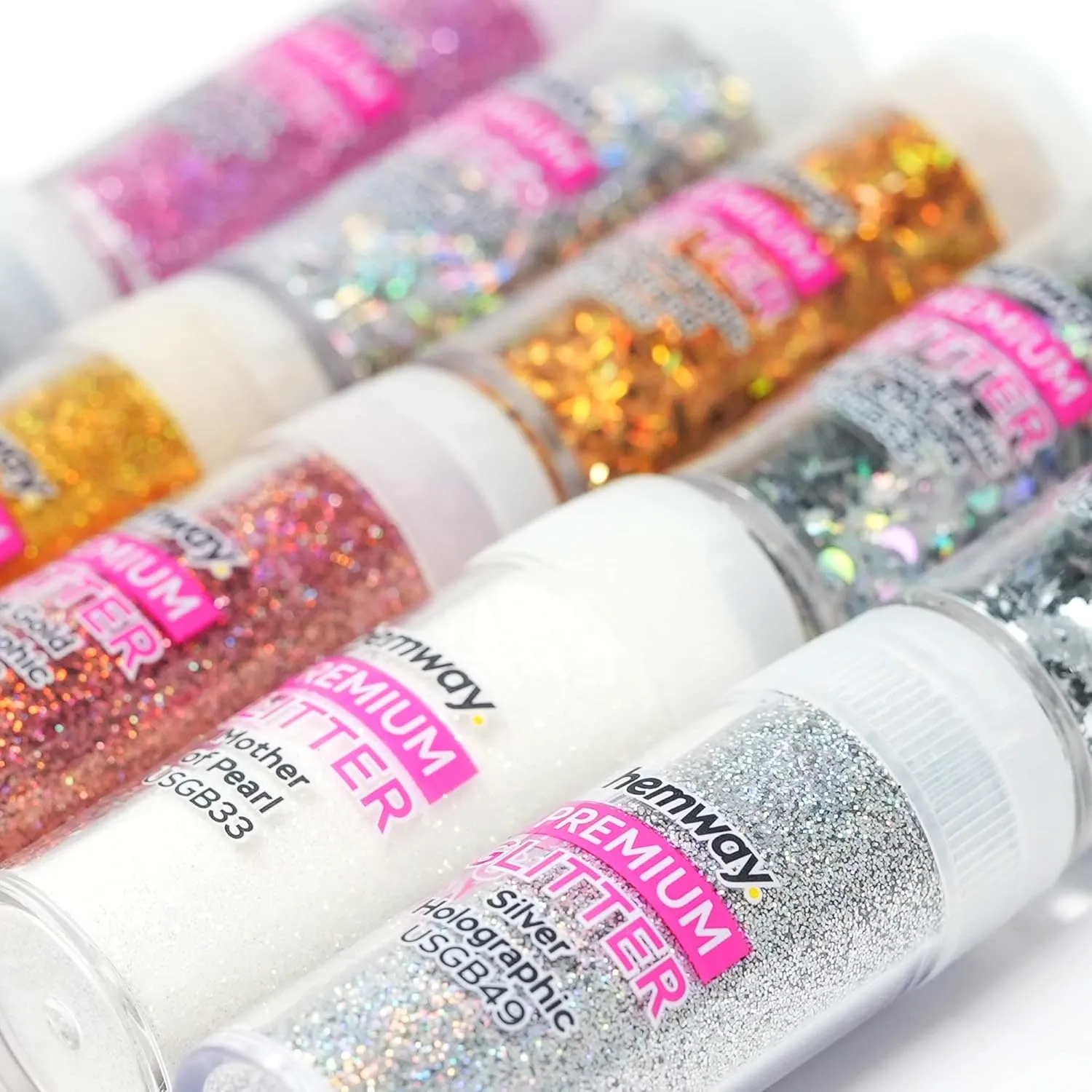 Hemway Glitter Tube Ultra Sparkle Box (54 Pack) | Extra Fine Metallic Flakes Shaker Set for Resin & Epoxy Crafts | Assorted Colour Craft Supplies for Festival, Hair, Face, Body, Eye & Nail Art
