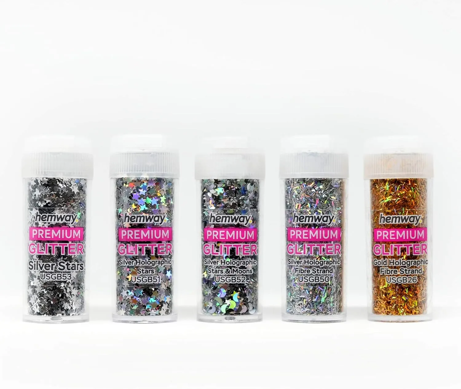 Hemway Glitter Tube Ultra Sparkle Box (54 Pack) | Extra Fine Metallic Flakes Shaker Set for Resin & Epoxy Crafts | Assorted Colour Craft Supplies for Festival, Hair, Face, Body, Eye & Nail Art