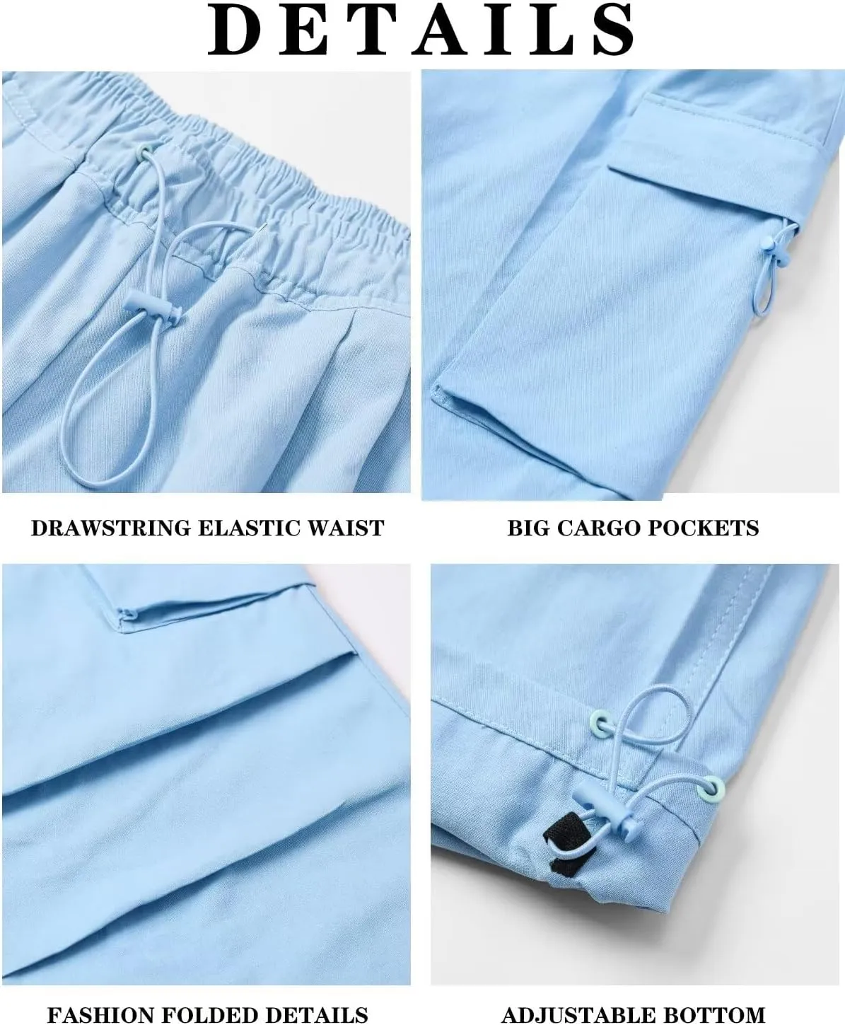 HENGAO Girls Cargo Pants Casual Jogger Loose Fit Streetwear Parachute Pants