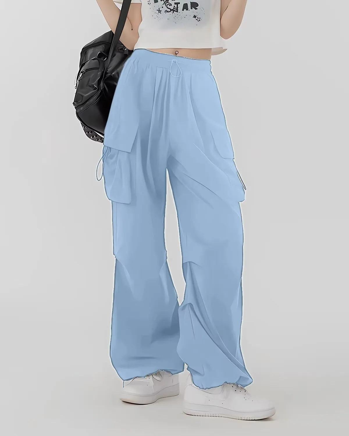 HENGAO Girls Cargo Pants Casual Jogger Loose Fit Streetwear Parachute Pants