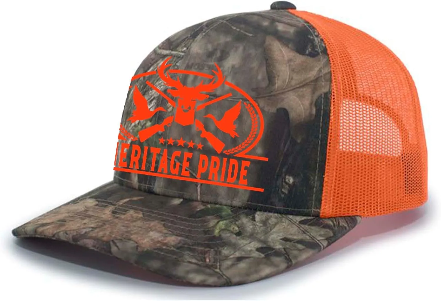Heritage Pride Pheasant Duck and Deer Hunting Deer Head Mens Embroidered Mesh Back Trucker Hat