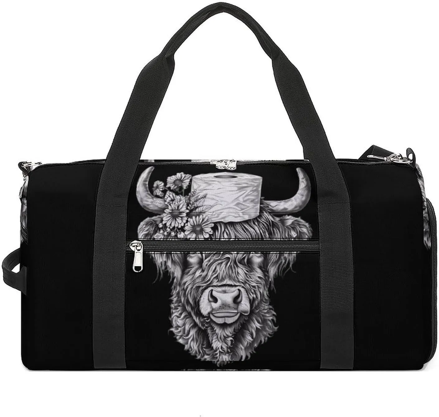 Highland Cow with Toilet Paper Funny Gym Bag Travel Duffel Bags Carry On Weekender Overnight Bag for Women Men