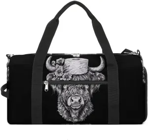 Highland Cow with Toilet Paper Funny Gym Bag Travel Duffel Bags Carry On Weekender Overnight Bag for Women Men