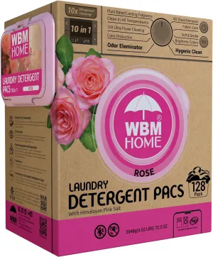 Home 10-in-1 Laundry Pods, Total 128 Count, High Efficiency, Ultra Concentrate with Powerful Stain Lifter Technology, Fabric Softener With Rose Extracts, Detergent Pods