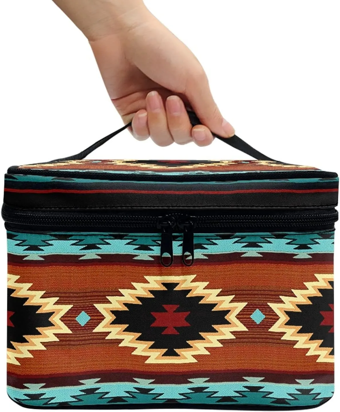 Horeset Aztec Culture Style Print Portable Makeup Handbag Shoulder Bag Toiletry Bag Cosmetic Bag for Outdoor Sport Business