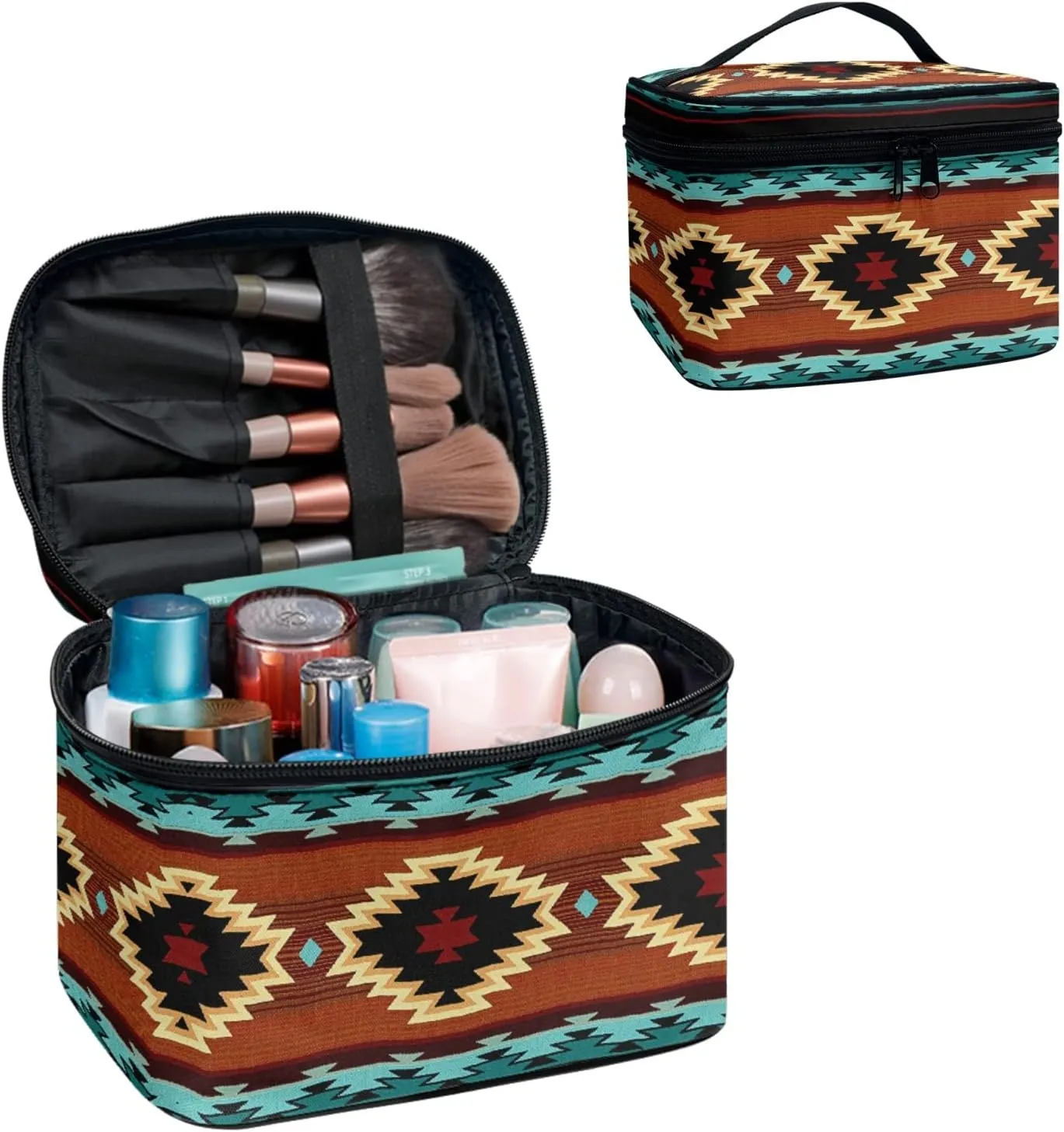 Horeset Aztec Culture Style Print Portable Makeup Handbag Shoulder Bag Toiletry Bag Cosmetic Bag for Outdoor Sport Business