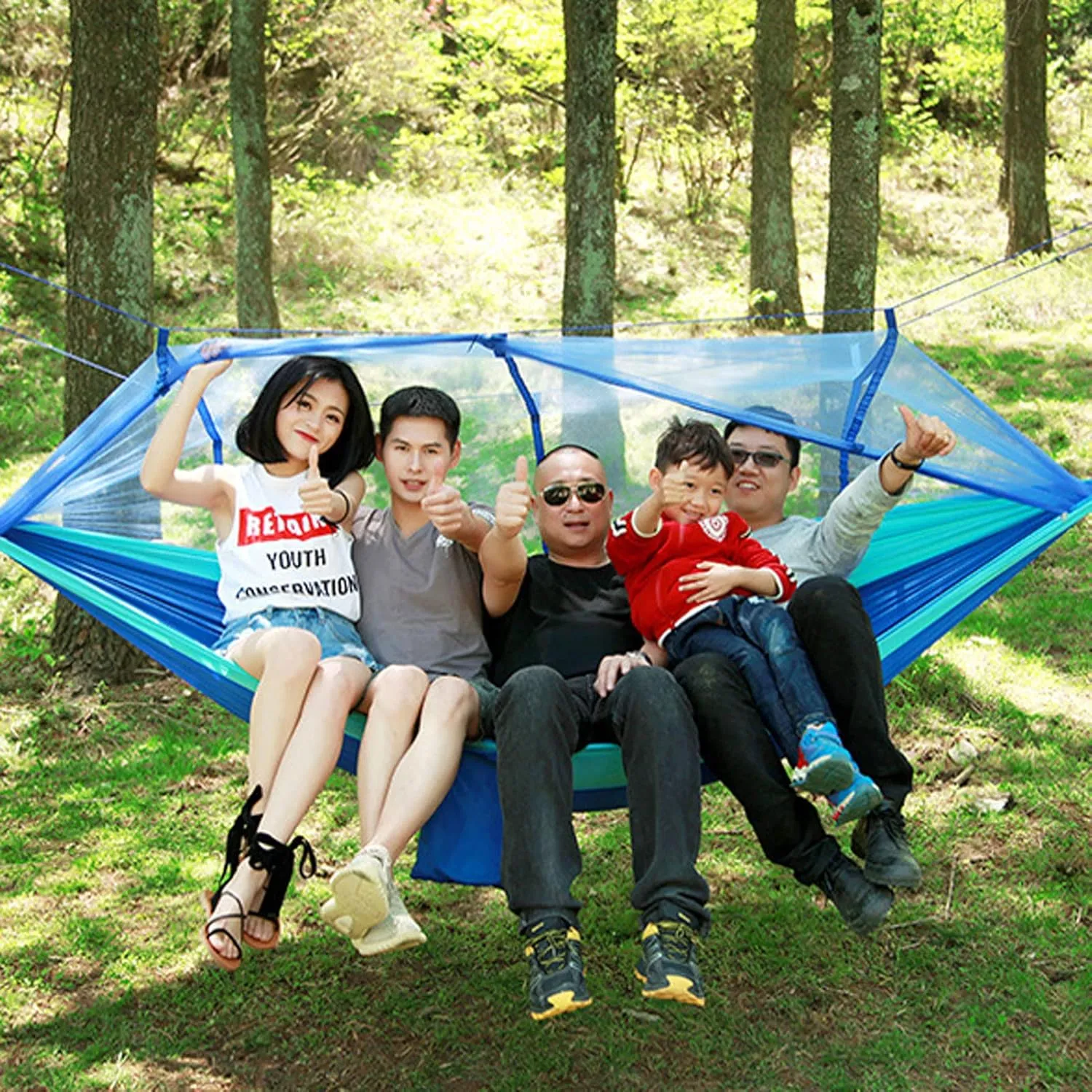 HUHJYUGE Camping Hammock, Portable Outdoor Hammock with Mosquito Net, Lightweight Double/Single Travel Hammock Parachute Fabric, for Hiking, Backpacking, Jungle, Backyard (E)