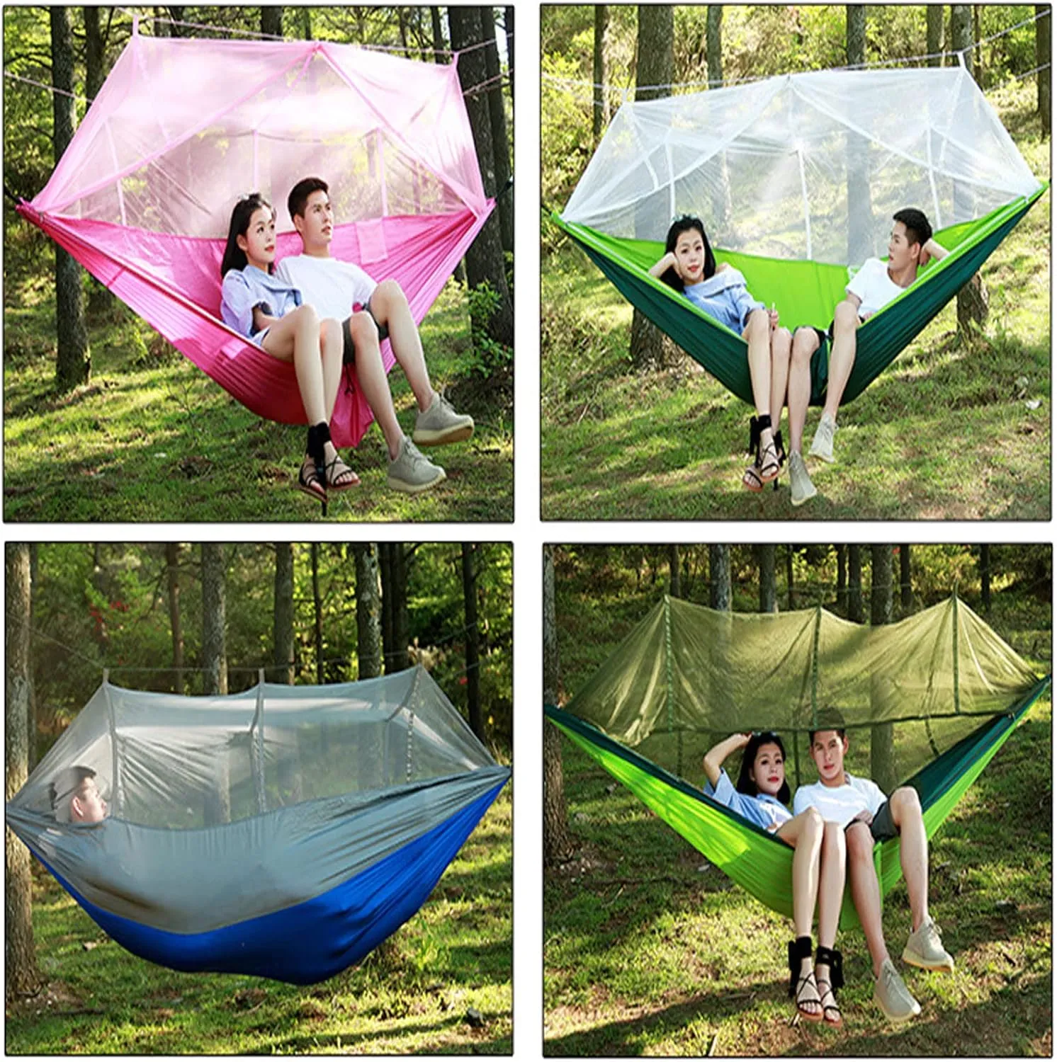 HUHJYUGE Camping Hammock, Portable Outdoor Hammock with Mosquito Net, Lightweight Double/Single Travel Hammock Parachute Fabric, for Hiking, Backpacking, Jungle, Backyard (E)