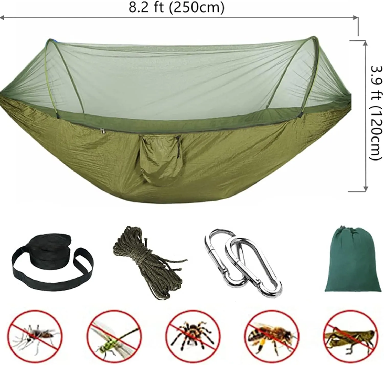 HUHJYUGE Camping Hammock, Portable Outdoor Hammock with Mosquito Net, Lightweight Double/Single Travel Hammock Parachute Fabric, for Hiking, Backpacking, Jungle, Backyard (E)