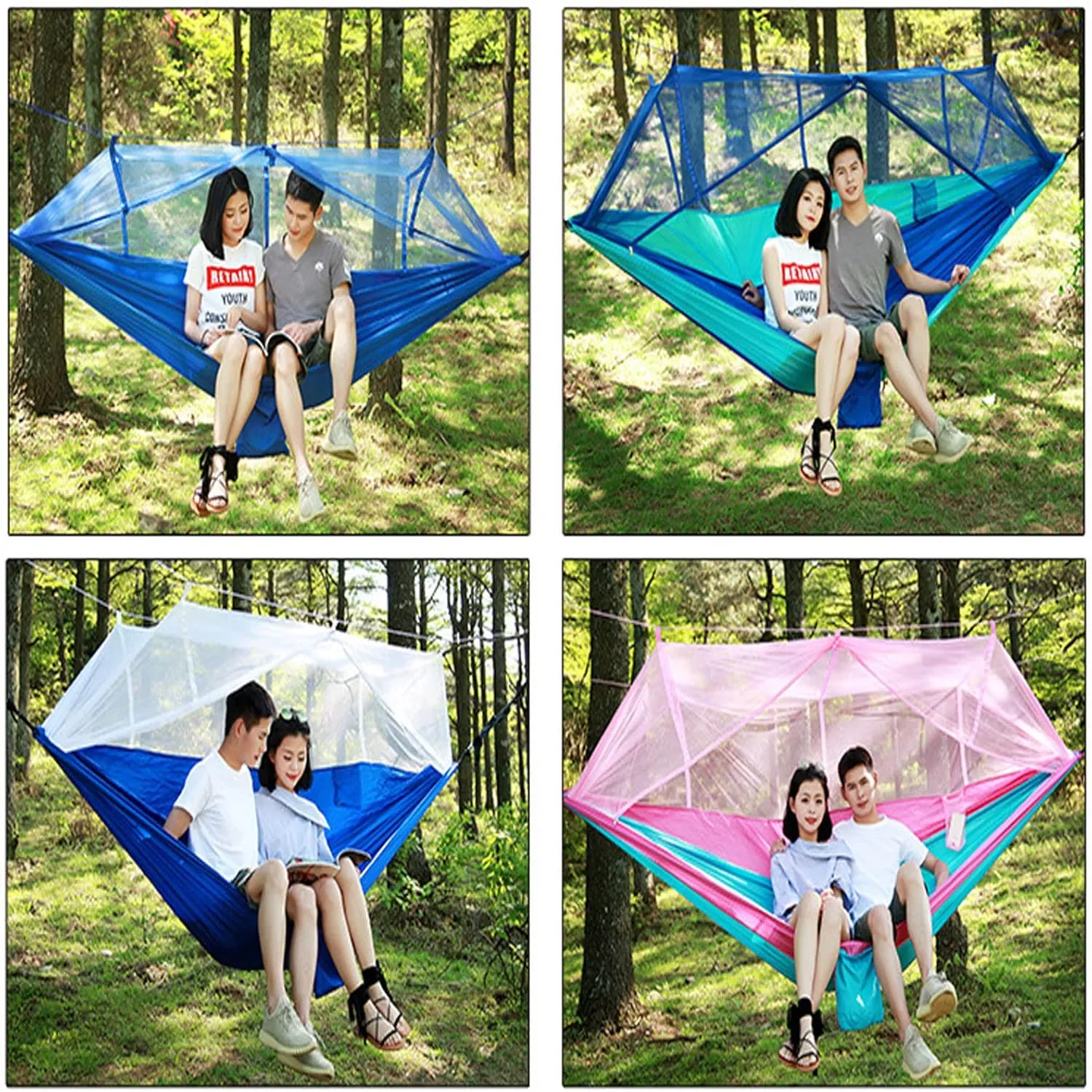 HUHJYUGE Camping Hammock, Portable Outdoor Hammock with Mosquito Net, Lightweight Double/Single Travel Hammock Parachute Fabric, for Hiking, Backpacking, Jungle, Backyard (E)