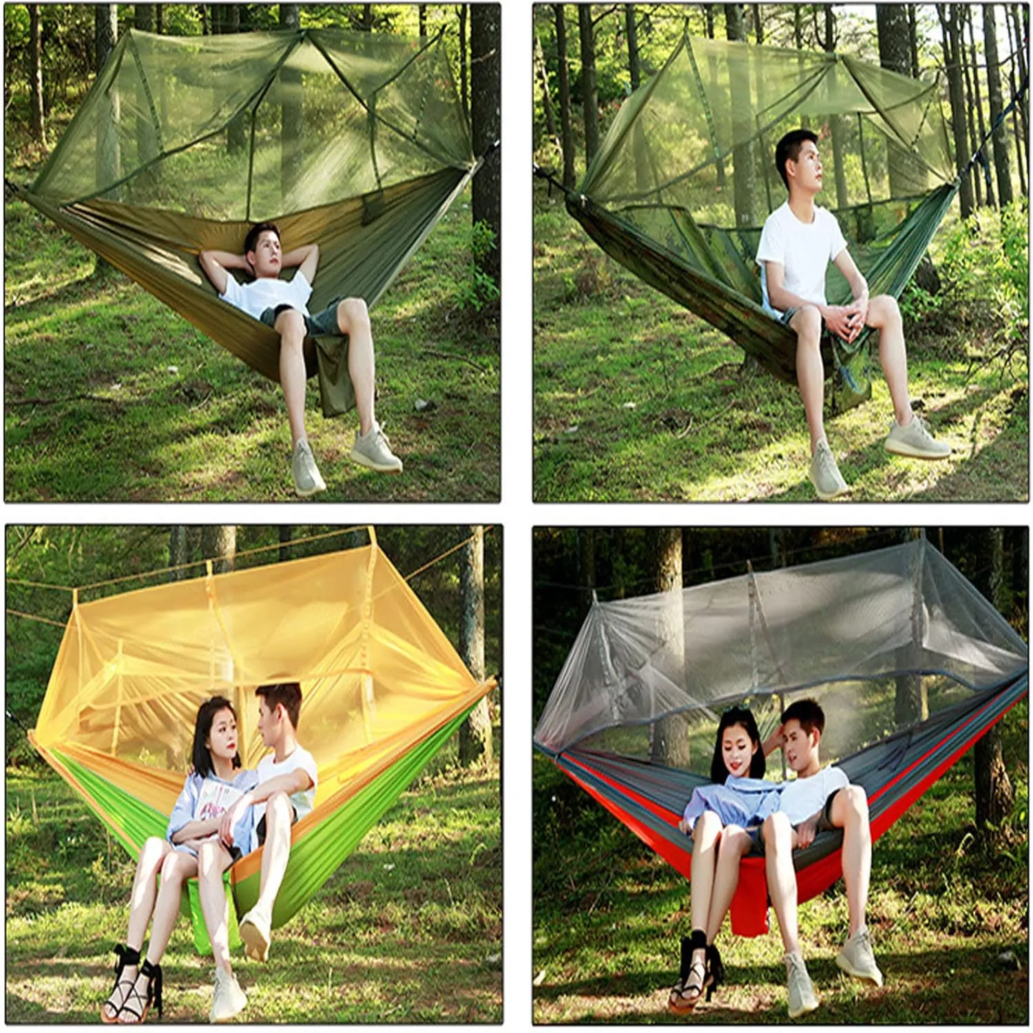 HUHJYUGE Camping Hammock, Portable Outdoor Hammock with Mosquito Net, Lightweight Double/Single Travel Hammock Parachute Fabric, for Hiking, Backpacking, Jungle, Backyard (E)