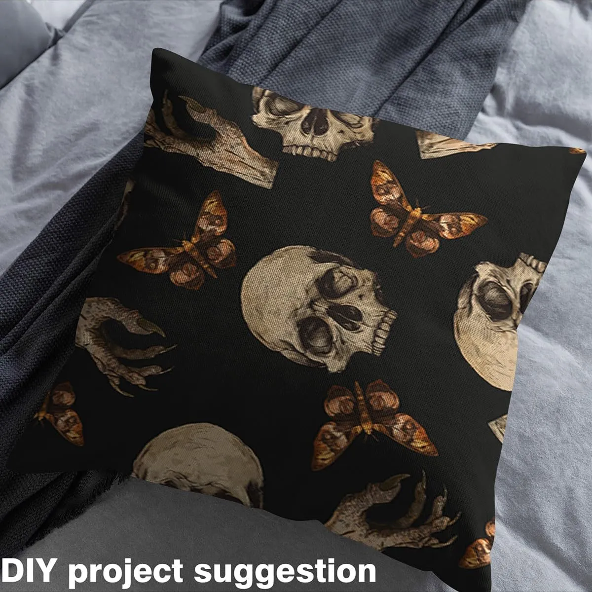 Human Skull Print Fabric by The Yard Wild Butterfly Jungle Creature Decor Fabric for Teens Sewing Lovers Western Gothic Style Fabric for Bed Outdoor Indoor DIY Projects 5 Yards,180" L x 59" W