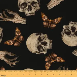 Human Skull Print Fabric by The Yard Wild Butterfly Jungle Creature Decor Fabric for Teens Sewing Lovers Western Gothic Style Fabric for Bed Outdoor Indoor DIY Projects 5 Yards,180" L x 59" W