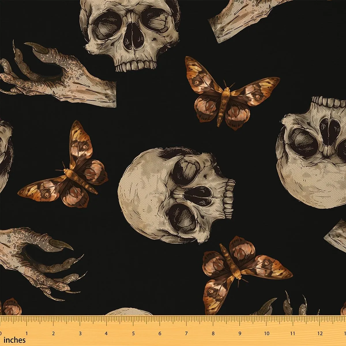 Human Skull Print Fabric by The Yard Wild Butterfly Jungle Creature Decor Fabric for Teens Sewing Lovers Western Gothic Style Fabric for Bed Outdoor Indoor DIY Projects 5 Yards,180" L x 59" W