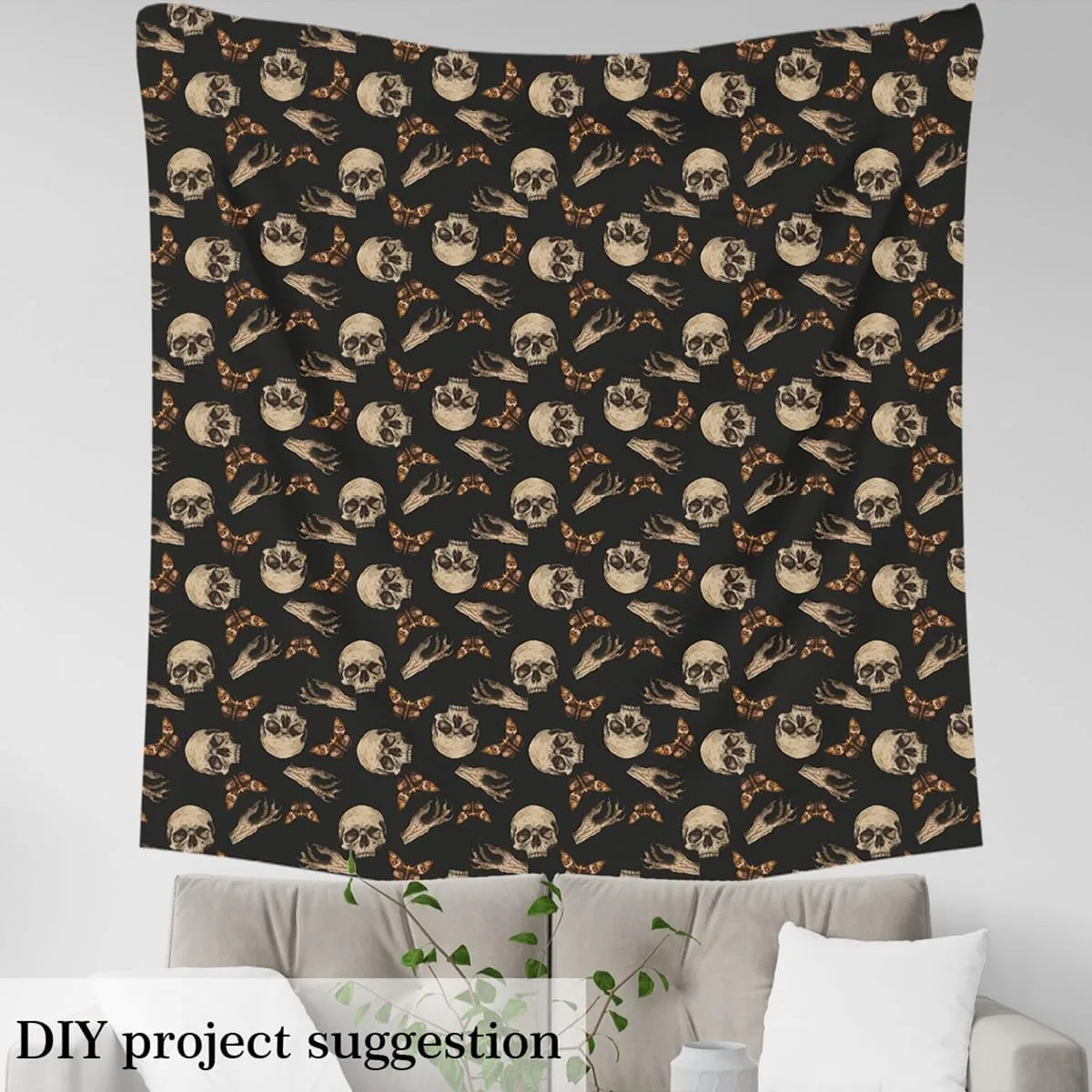 Human Skull Print Fabric by The Yard Wild Butterfly Jungle Creature Decor Fabric for Teens Sewing Lovers Western Gothic Style Fabric for Bed Outdoor Indoor DIY Projects 5 Yards,180" L x 59" W