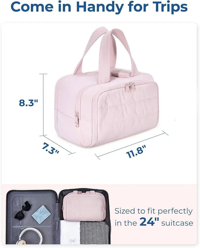 Humidity Travel Cosmetic Bag,Cureaway Cosmetic Bag,Large Capacity Wide-Open Cosmetic,For Womentraveling, Essentials Toiletries (Khaki)