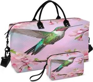 Hummingbird and Flowers Travel Duffel Bag, Shoulder Weekender Overnight Bags - Large Gym Bag with Wet Pocket