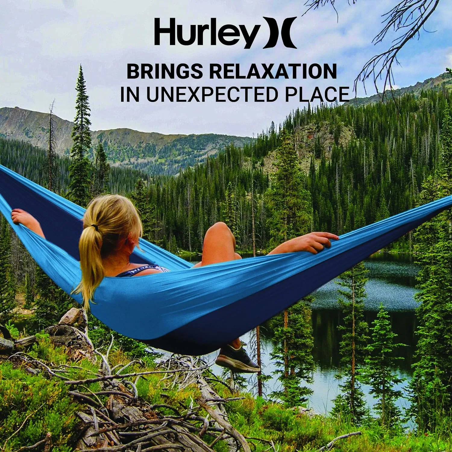 Hurley Duo Camping Hammock - 1 Person Portable Hammock for Camping, Heavy Duty Hammock with Parachute Nylon Fabric - Camping Accessories & Camping Gear for Outdoor Activities - Holds Up to 400lbs
